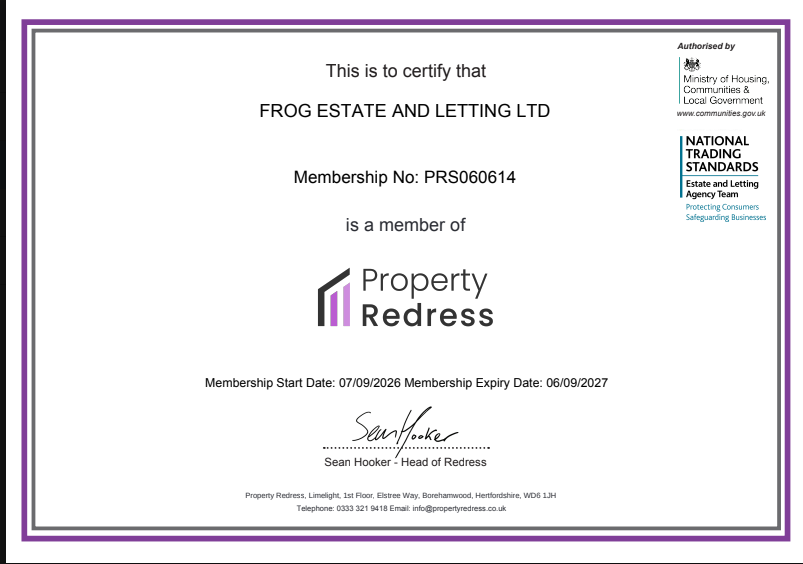Property Redress Scheme membership certificate